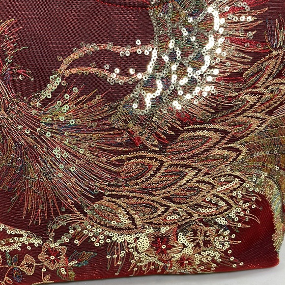 Hand Designed Red & Black Bag w/Peacock Embellishment - Picture 6 of 13